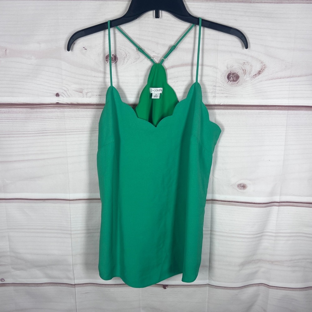 J. Crew Cami Top Womens 2 Green Scalloped V-Neck Racerback Adjustable Straps